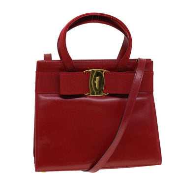 SALVATORE FERRAGAMO Shoulder Bag Leather 2way Red Auth cl504