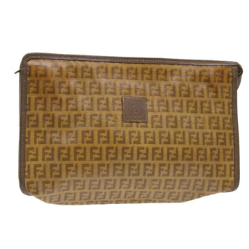 FENDI Zucchino Canvas Clutch Bag Brown Auth cl640