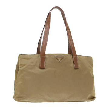 PRADA Tote Bag Nylon Leather Khaki Auth cl715