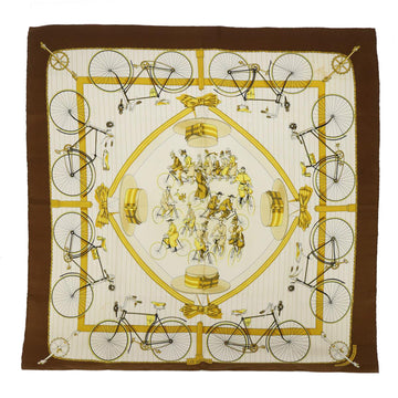 HERMES Carre 90 LES BECANES Scarf Silk Brown Auth cl717