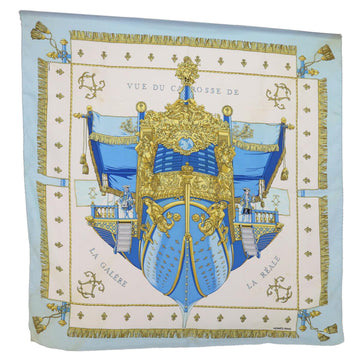 HERMES Carre 90 VUE DU CAROSSE DE LA GALERE Scarf Silk Light Blue Auth cl818