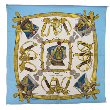 HERMES Carre 90 GRAND UNIFORME Scarf Silk Light Blue Auth cl819