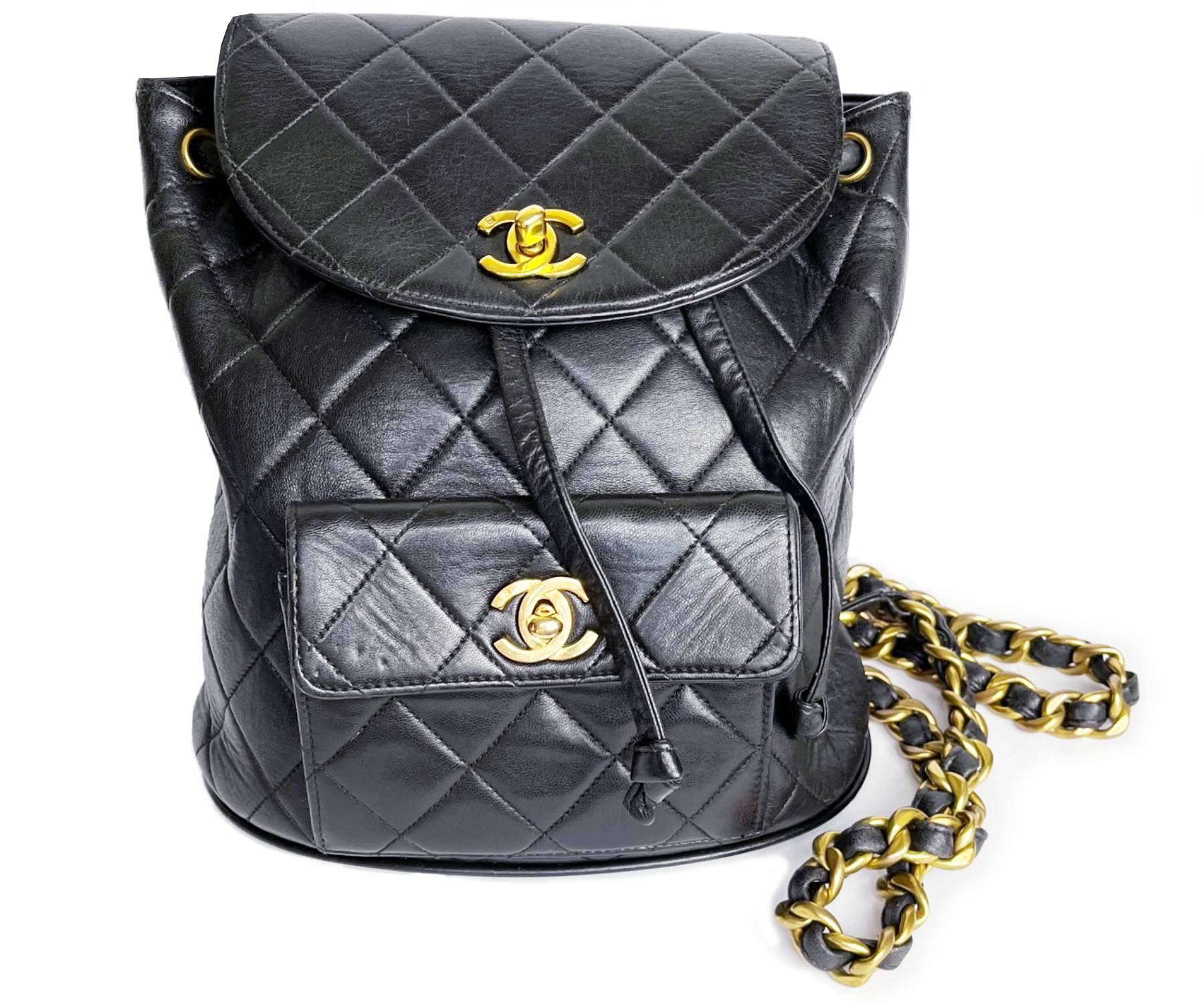 CHANEL Vintage Classic Black Double CC Turnlock Backpack Bag