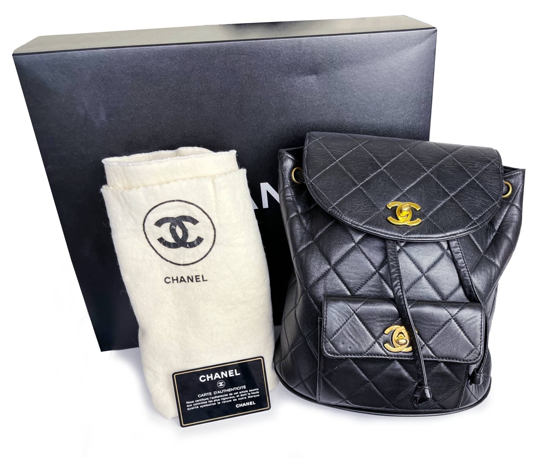 CHANEL Vintage Classic Black Double CC Turnlock Backpack Bag