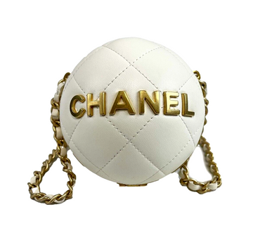 CHANEL Paris Coco Sphere Minaudiere Chain Clutch Handbag White Crossbody 2022