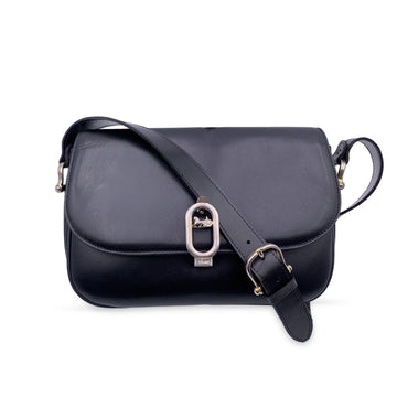 CELINE Vintage Black Leather Caleche Box Shoulder Bag