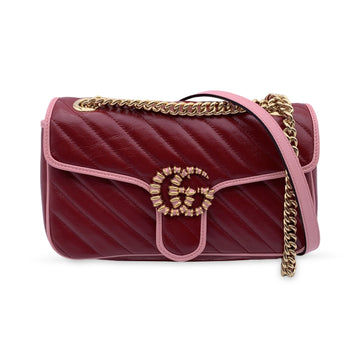 GUCCI Red Pink Matelasse Leather Diagonal Marmont Shoulder Bag