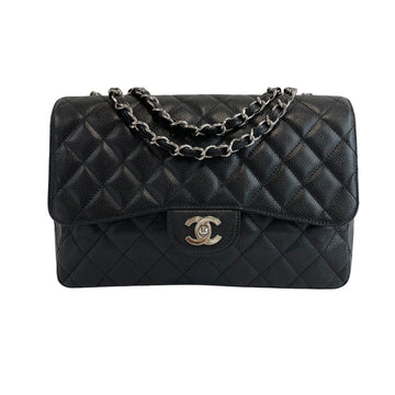 CHANEL - CC Caviar Leather Black Jumbo Single Flap Shoulder Bag