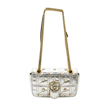 GUCCI Pearly Gg Marmont Mini Flap Bag Embellished Matelasse Leather