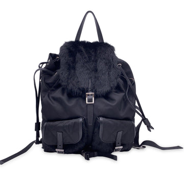 PRADA Black Nylon Canvas Unisex Mint Quilted Backpack Shoulder Bag