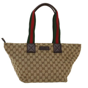 GUCCI GG Canvas Web Sherry Line Tote Bag Leather Beige Red 131230 Auth ep1049