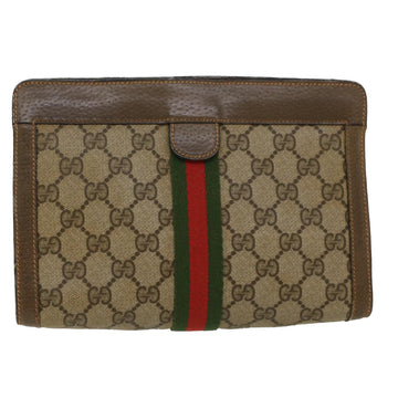 GUCCI GG Canvas Web Sherry Line Clutch Bag Beige Red 8901001 Auth ep1055