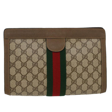 GUCCI GG Canvas Web Sherry Line Clutch Bag Beige Red 8901002 Auth ep1079