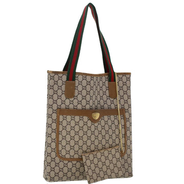 GUCCI GG Plus Canvas Web Sherry Line Tote Bag Beige Red Green Auth ep1126