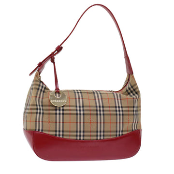 BURBERRY Nova Check Shoulder Bag Canvas Leather Beige Red Auth ep1162