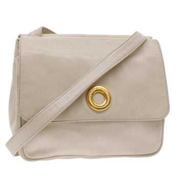 CELINE Shoulder Bag Leather White Auth ep1176