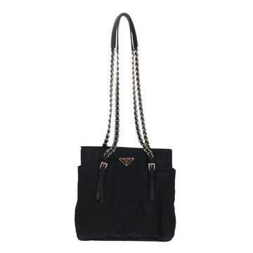 PRADA Chain Shoulder Bag Nylon Black Auth ep1201