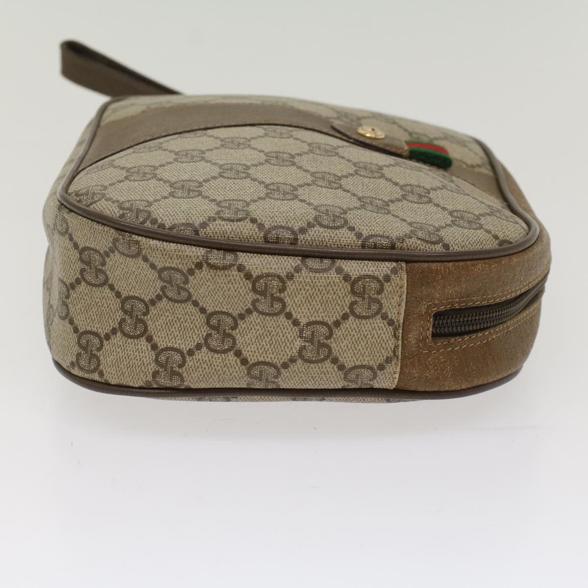 GUCCI GG Canvas Web Sherry Line Clutch Bag PVC Leather Beige Red Auth