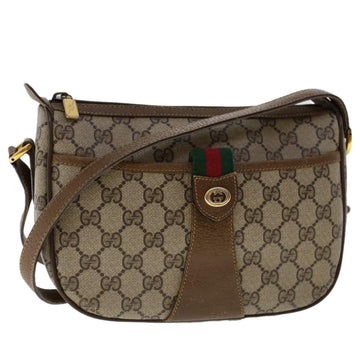 GUCCI GG Canvas Web Sherry Line Shoulder Bag PVC Leather Beige Red Auth ep1330