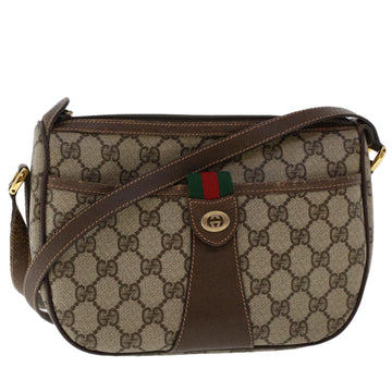 GUCCI GG Canvas Web Sherry Line Shoulder Bag PVC Leather Beige Red Auth ep1332