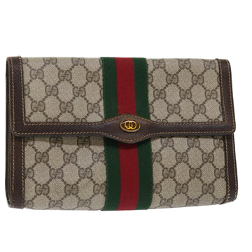 GUCCI GG Canvas Web Sherry Line Clutch Bag PVC Leather Beige Red Auth ep1343