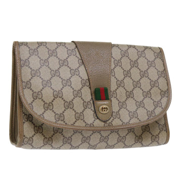 GUCCI GG Canvas Web Sherry Line Clutch Bag PVC Leather Beige Red Auth ep1380