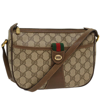 GUCCI GG Canvas Web Sherry Line Shoulder Bag PVC Leather Beige Red Auth ep1392