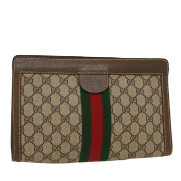 GUCCI GG Canvas Web Sherry Line Clutch Bag PVC Leather Beige Red Auth ep1395