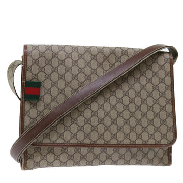 GUCCI GG Canvas Web Sherry Line Shoulder Bag PVC Leather Beige Red Auth ep1457