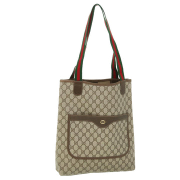 GUCCI GG Canvas Web Sherry Line Tote Bag PVC Leather Beige 40 02 003 Auth ep1554