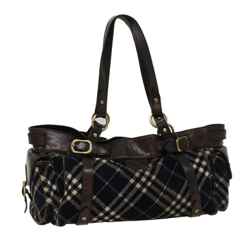 BURBERRY Nova Check Blue Label Shoulder Bag Cotton Leather Navy Auth ep1602