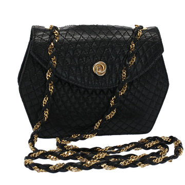 BALLY Quilted Chain Shoulder Bag Leather Black Auth ep1780