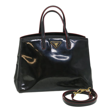 PRADA Tote Bag Patent leather 2way Black Auth ep1803