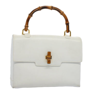 GUCCI Bamboo Hand Bag Leather White 26 000 0029 Auth ep2281