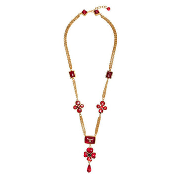 CHANEL Double Strand Burgundy Flower Necklace