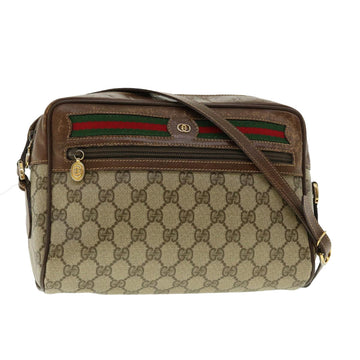 GUCCI GG Canvas Web Sherry Line Shoulder Bag PVC Leather Beige Green Auth fm2201