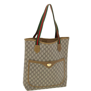 GUCCI GG Plus Canvas Web Sherry Line Tote Bag Beige Red Green Auth fm2209