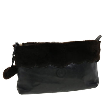 FENDI Clutch Bag Leather Black Auth fm2351