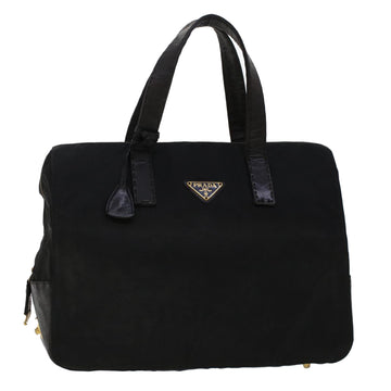 PRADA Hand Bag Nylon Leather Black Auth fm2536