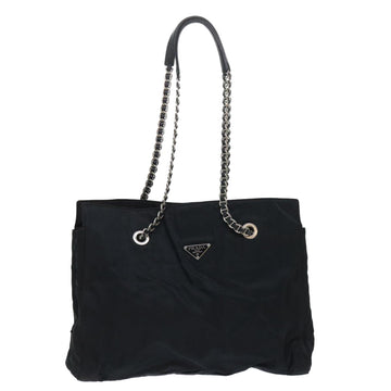 PRADA Chain Shoulder Bag Nylon Black Auth fm2603