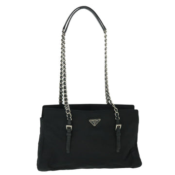 PRADA Chain Shoulder Bag Nylon Black Auth fm2739