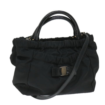 SALVATORE FERRAGAMO Hand Bag Nylon 2way Black GG-21 C793 Auth fm2864