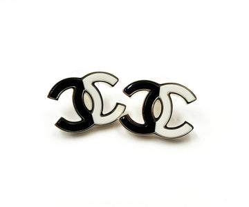 CHANEL Brand New Gold CC Black White Half Half Piercing Earrings