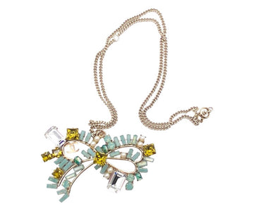 CHANEL Gold CC Bow Turquoise Mustard Crystal Necklace