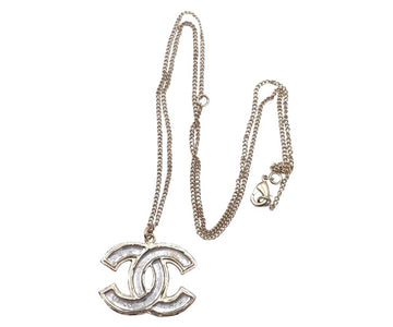 CHANEL Gold CC Clear Enamel Pendant Necklace