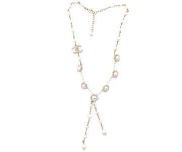 CHANEL Gold CC Faux Pearl Drop Necklace