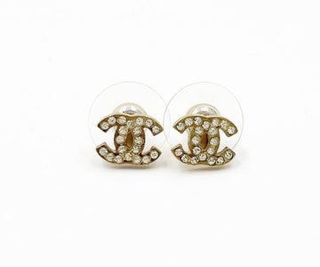 CHANEL Gold CC Crystal Small Piercing Earrings