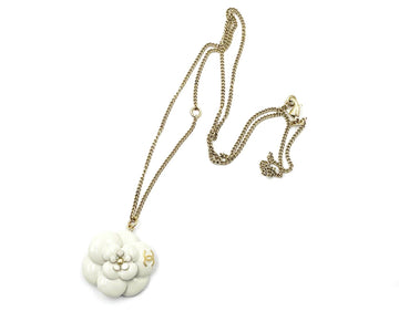 CHANEL Gold CC Ivory Enamel Camellia Pendant Necklace