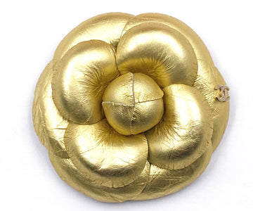 CHANEL Classic Gold CC Gold Leather Brooch