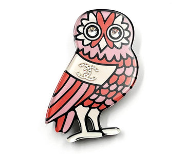 CHANEL Pink Owl Resin Brooch